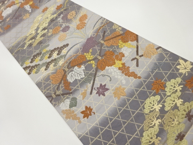 JAPANESE FUKURO OBI / KARA-ORI / WOVEN FLORAL PLANTS